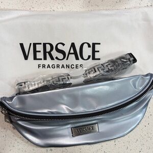 New Versace Metallic Silver Crossbody/Waist belt/Makeup Bag w dust bag